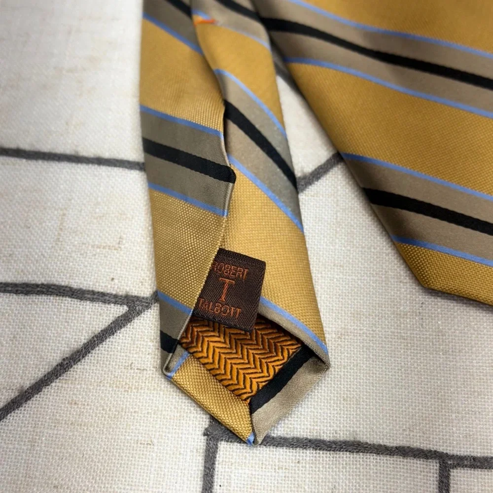 Robert Talbott‎ Silk Necktie One Size Gold Striped Chelsea Handsewn USA